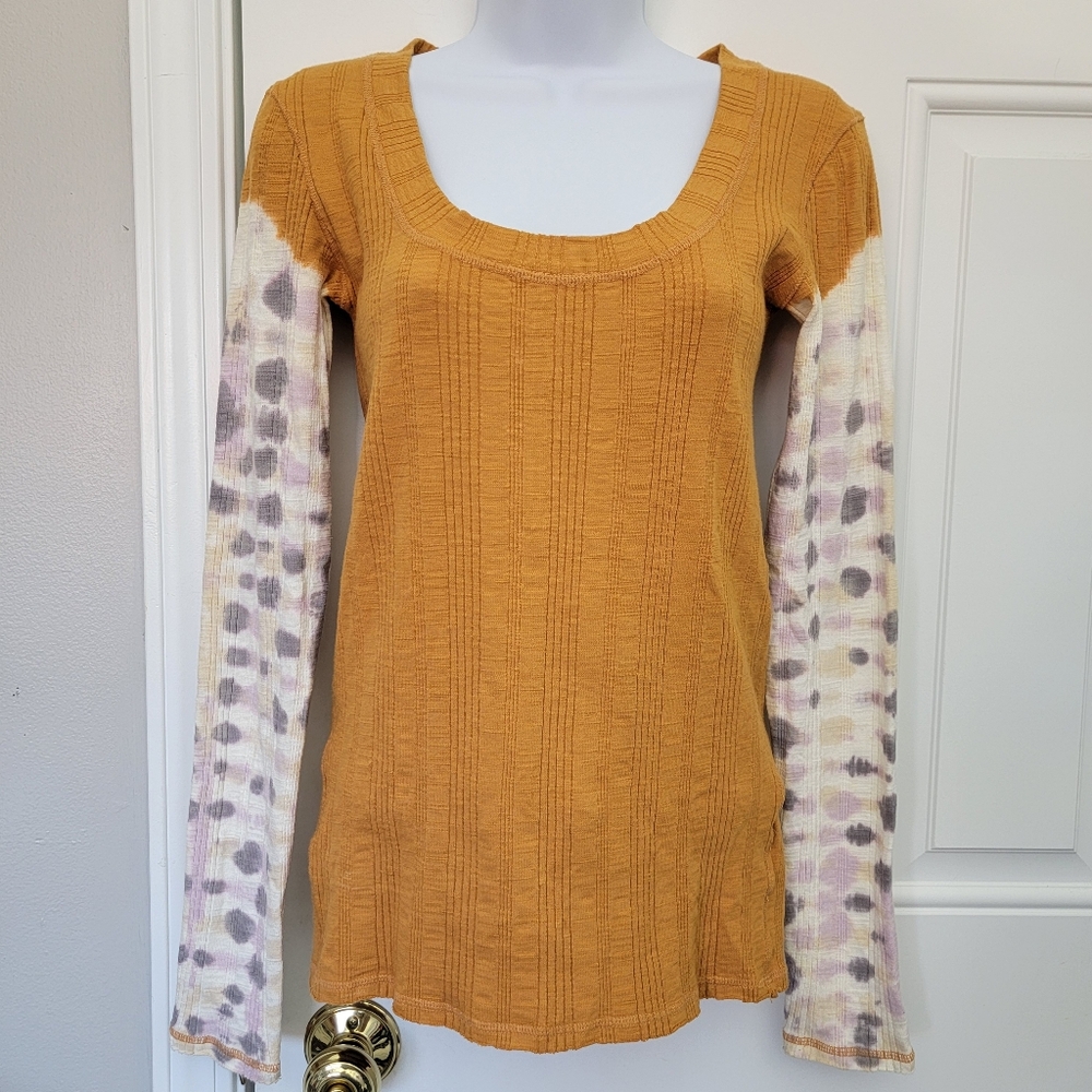 Free People We The Free Big Sur Long Sleeve T Shirt Gold Ribbed Knit Small - Picture 3 of 11